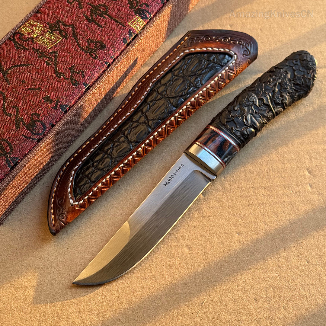 Top-tier M390 Steel Blade Hunting Knife Bowie Survival Knife Handcrafted Ebony Wood - AK-HT0922