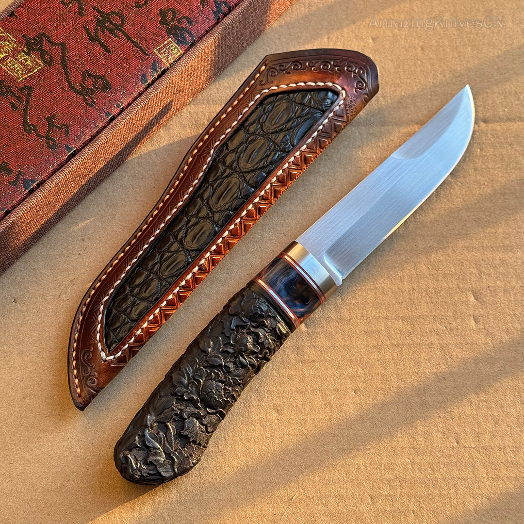 Top-tier M390 Steel Blade Hunting Knife Bowie Survival Knife Handcrafted Ebony Wood - AK-HT0922