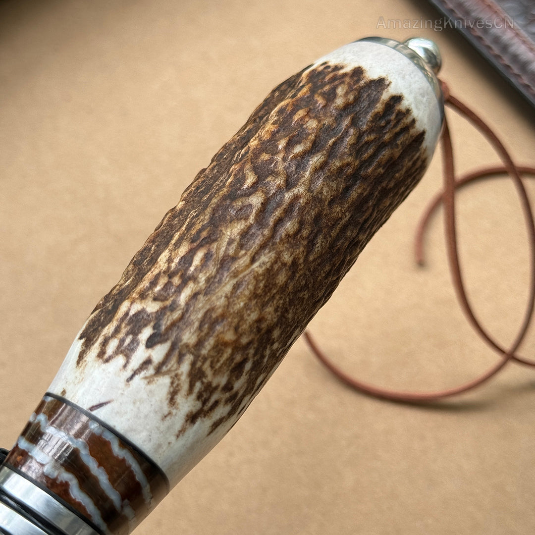 Top-tier Collectible Amazing Wootz Steel Survival Bowie Hunting Knife Fixed Blade Stag Horn Handle w/ Sheath - AK-HT0879-1