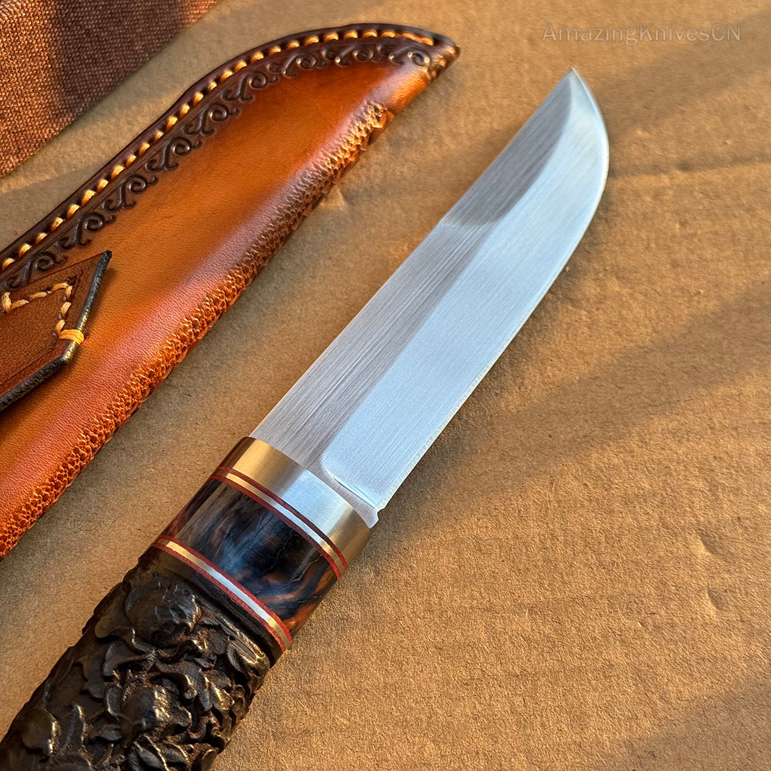 Top-tier M390 Steel Blade Hunting Knife Bowie Survival Knife Handcrafted Ebony Wood - AK-HT0922