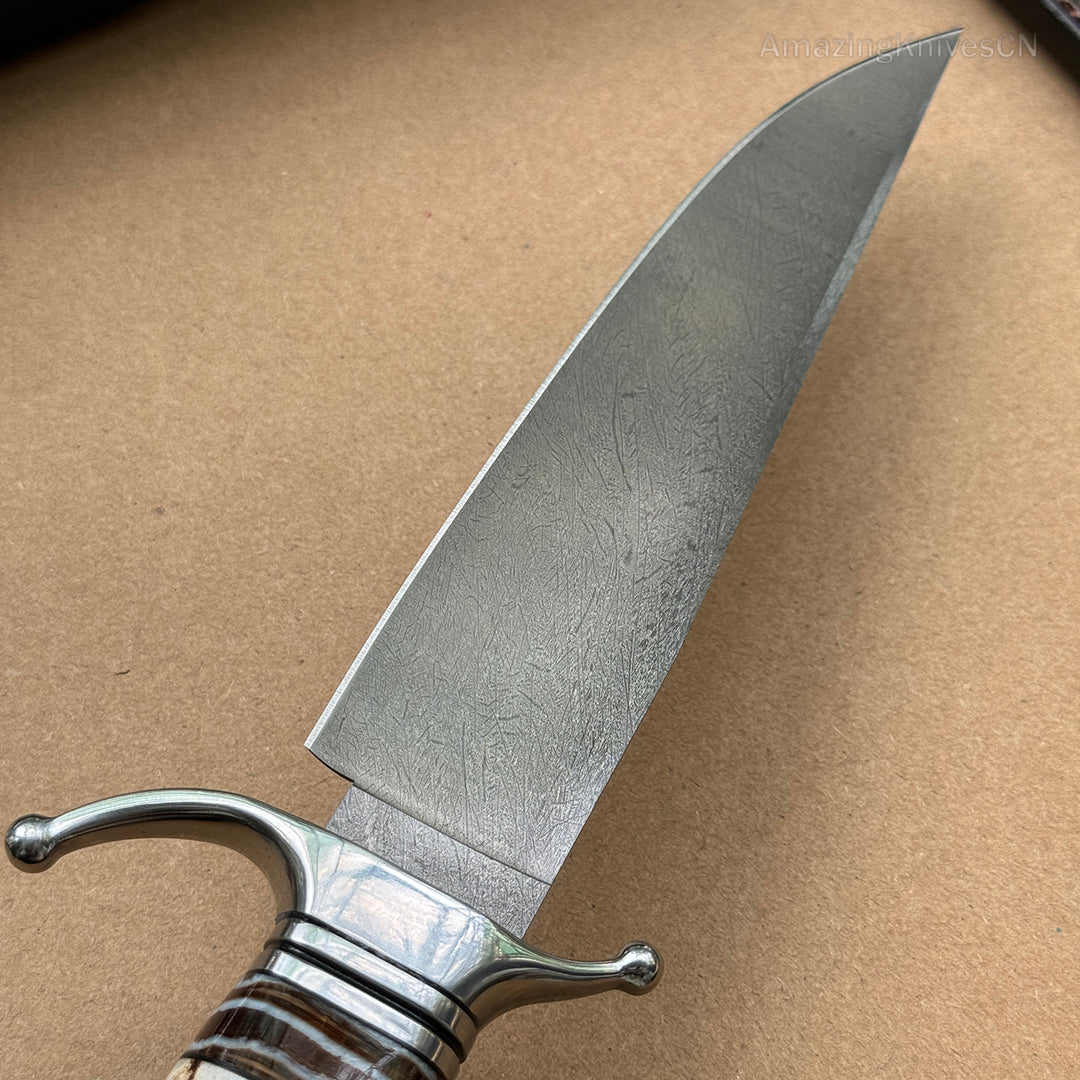 Top-tier Collectible Amazing Wootz Steel Survival Bowie Hunting Knife Fixed Blade Stag Horn Handle w/ Sheath - AK-HT0879-1