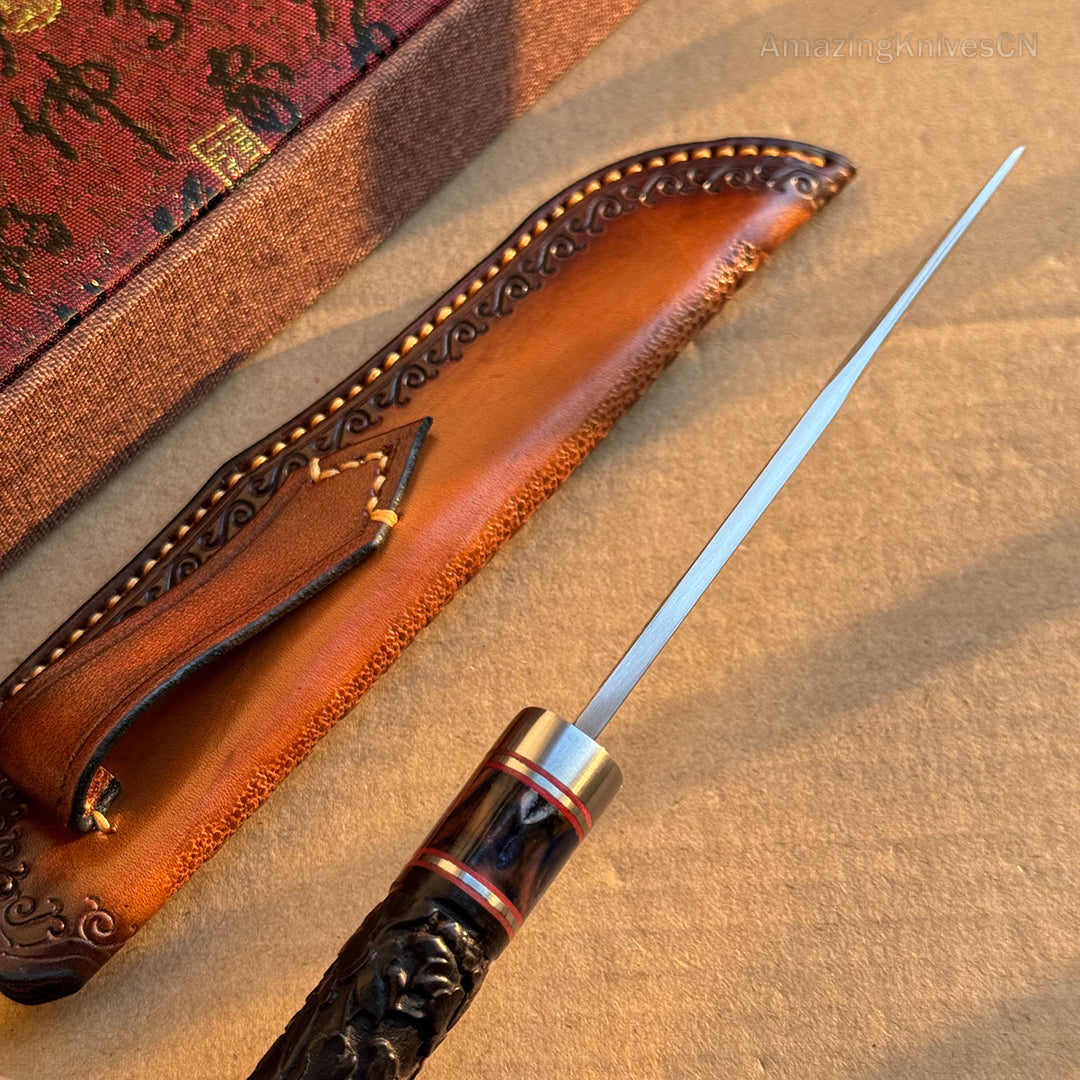 Top-tier M390 Steel Blade Hunting Knife Bowie Survival Knife Handcrafted Ebony Wood - AK-HT0922