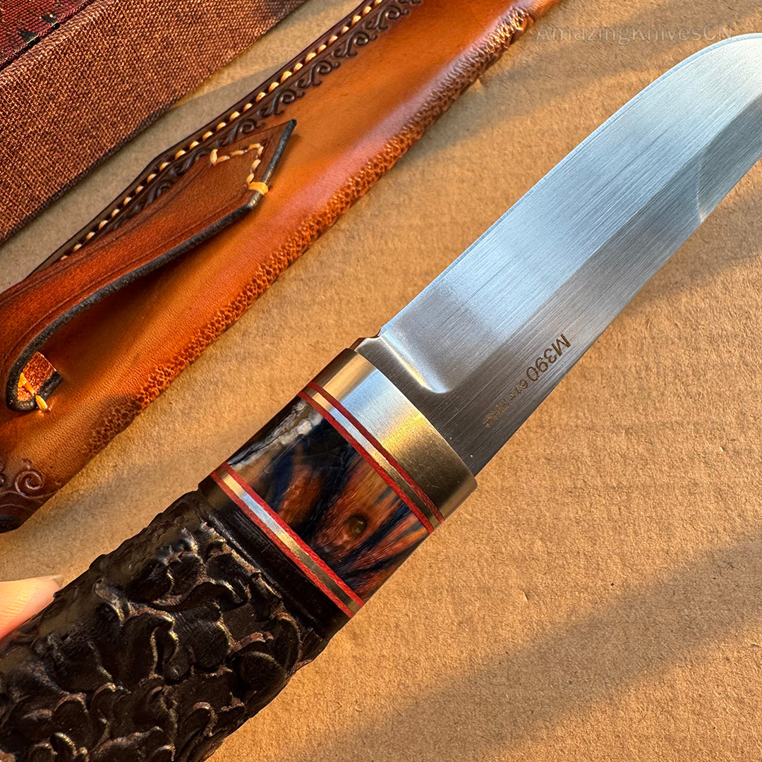 Top-tier M390 Steel Blade Hunting Knife Bowie Survival Knife Handcrafted Ebony Wood - AK-HT0922