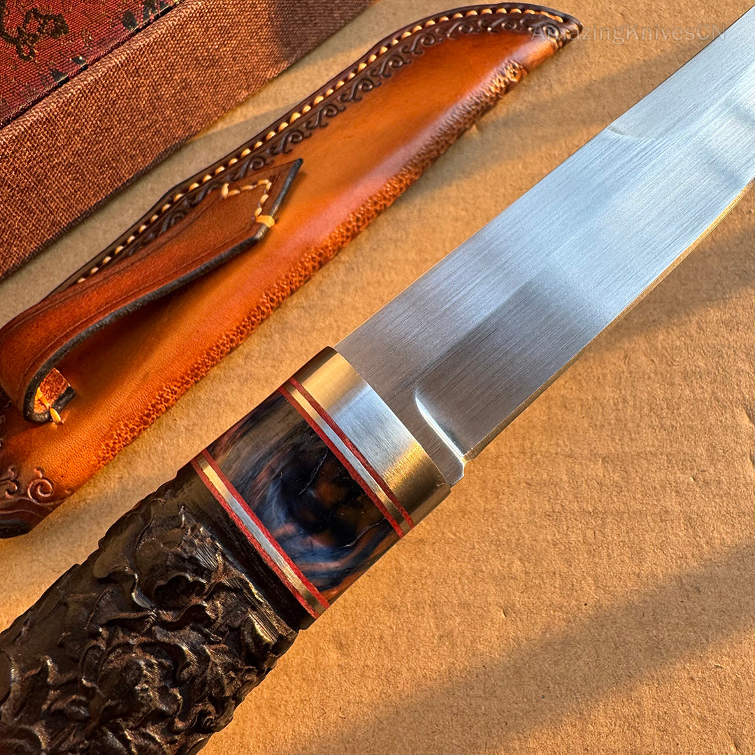 Top-tier M390 Steel Blade Hunting Knife Bowie Survival Knife Handcrafted Ebony Wood - AK-HT0922