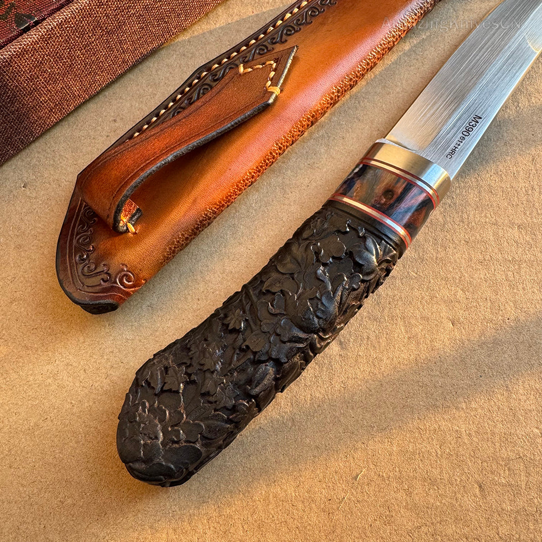 Top-tier M390 Steel Blade Hunting Knife Bowie Survival Knife Handcrafted Ebony Wood - AK-HT0922