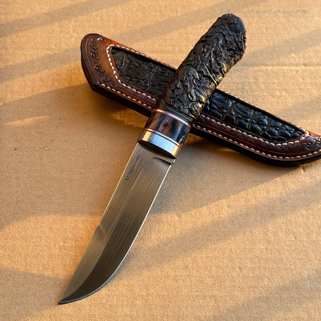 Top-tier M390 Steel Blade Hunting Knife Bowie Survival Knife Handcrafted Ebony Wood - AK-HT0922