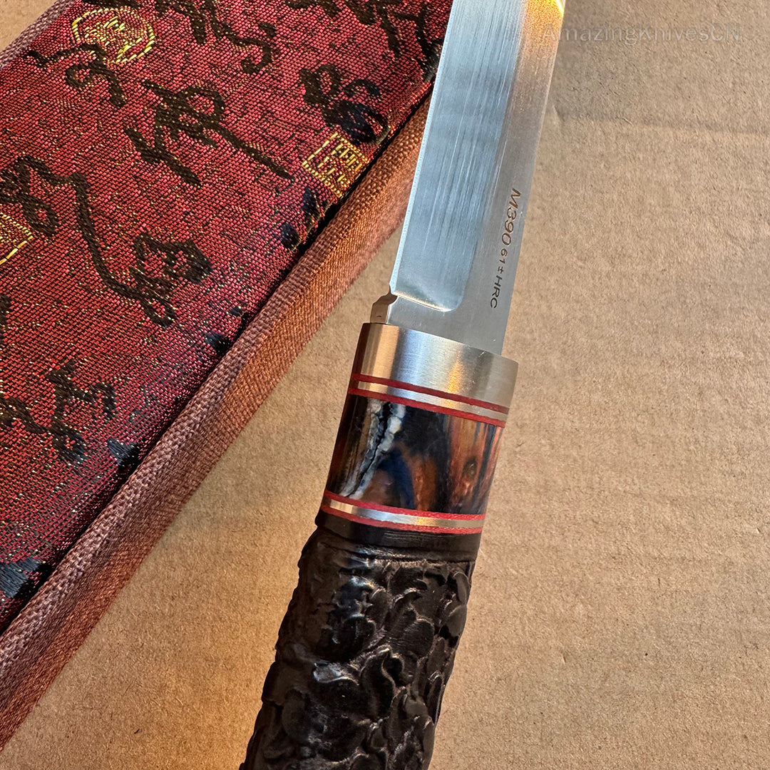 Top-tier M390 Steel Blade Hunting Knife Bowie Survival Knife Handcrafted Ebony Wood - AK-HT0922