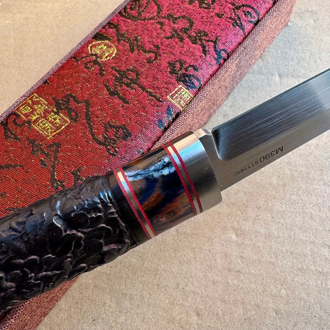 Top-tier M390 Steel Blade Hunting Knife Bowie Survival Knife Handcrafted Ebony Wood - AK-HT0922