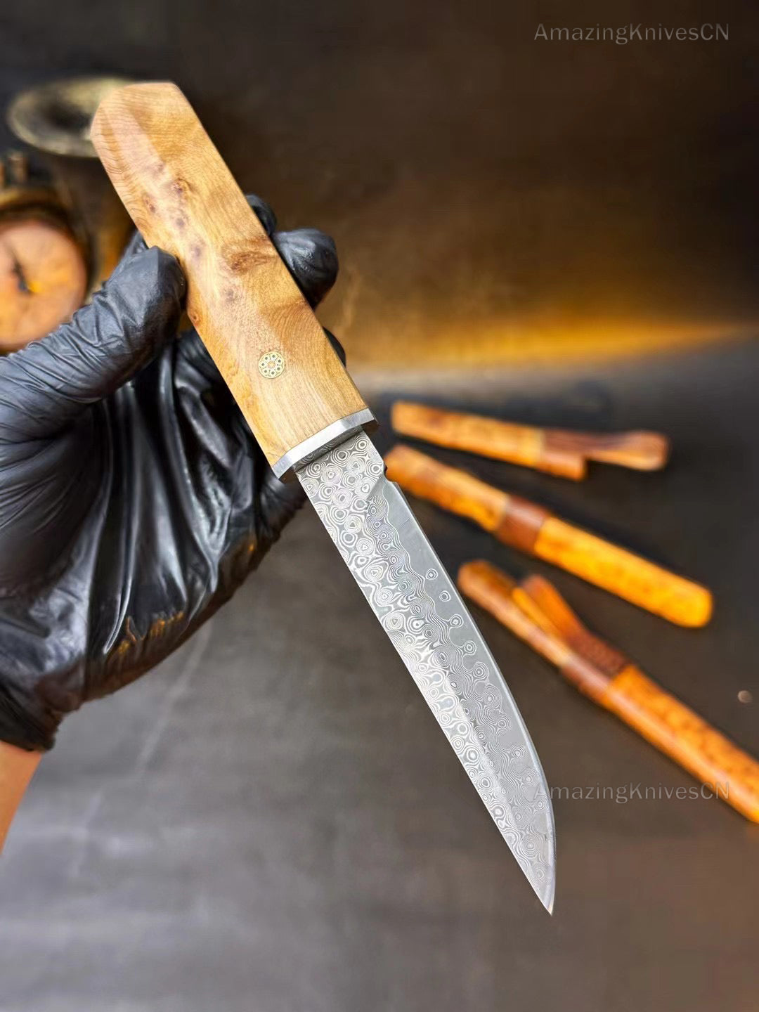 Japanese Bushido Katana Knife Damascus Steel Ninja Samurai Warrior Figured Wood-AK-HT0773