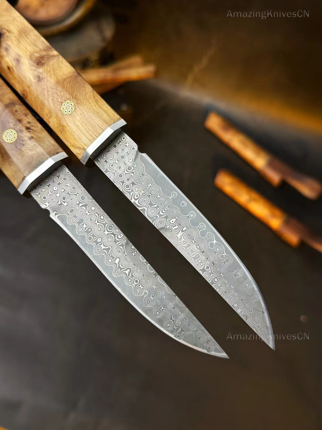 Japanese Bushido Katana Knife Damascus Steel Ninja Samurai Warrior Figured Wood-AK-HT0773