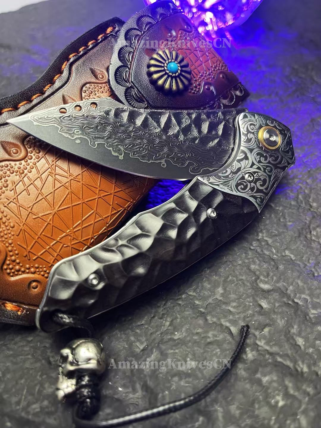 Japanese VG10 Damascus Survival Pocket Knife Flipper Ball Bearing Razor Sharp w/ Clip - AK-HT0991