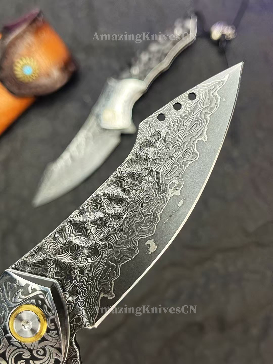 Japanese VG10 Damascus Survival Pocket Knife Flipper Ball Bearing Razor Sharp w/ Clip - AK-HT0991