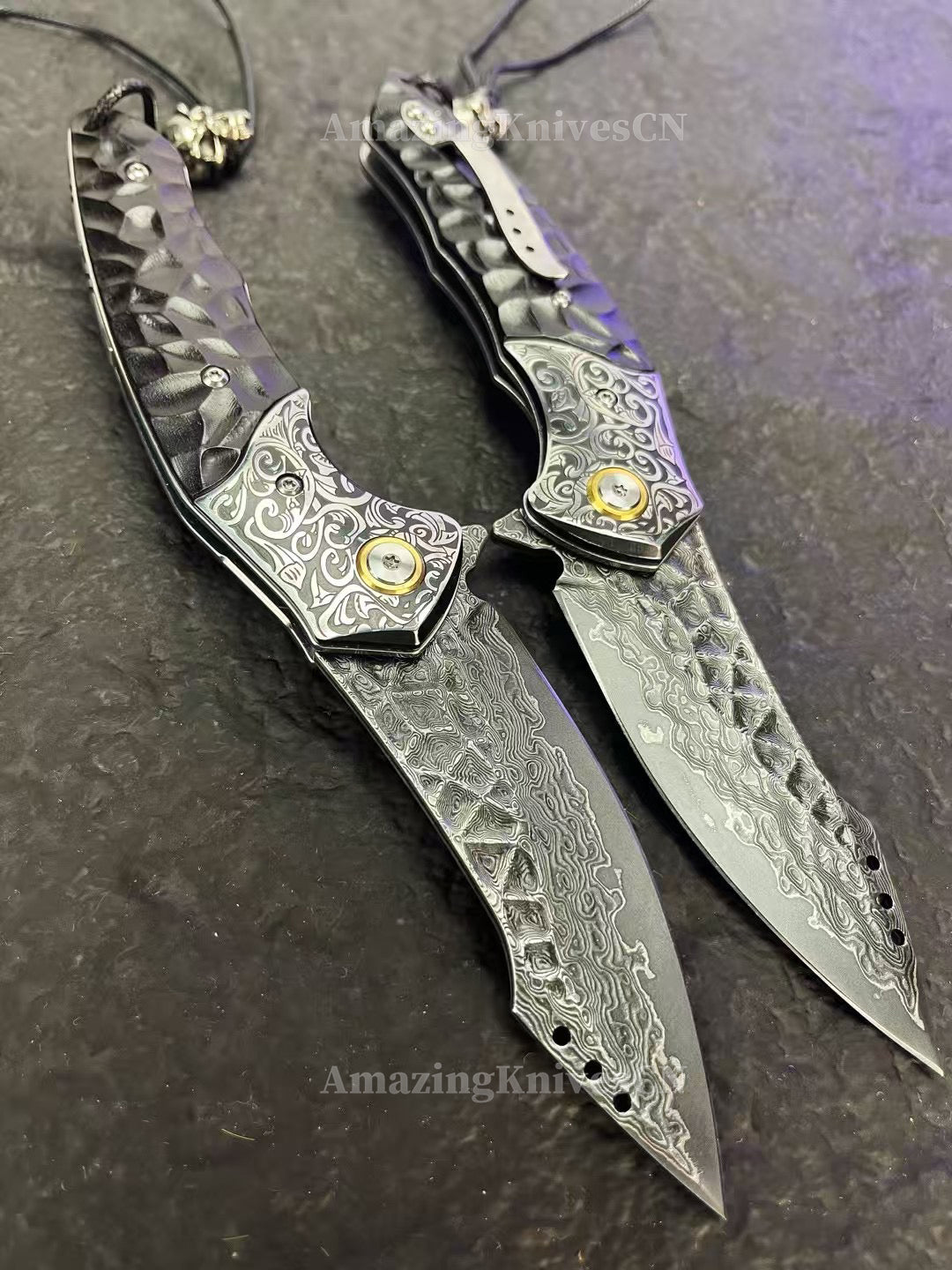 Japanese VG10 Damascus Survival Pocket Knife Flipper Ball Bearing Razor Sharp w/ Clip - AK-HT0991
