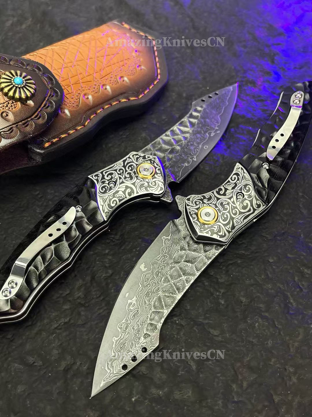 Japanese VG10 Damascus Survival Pocket Knife Flipper Ball Bearing Razor Sharp w/ Clip - AK-HT0991