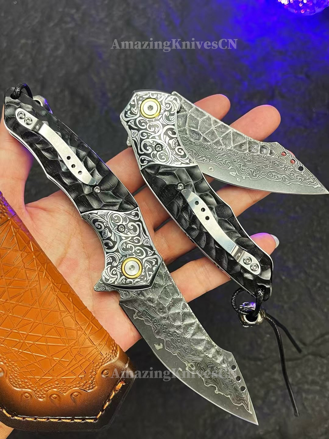 Japanese VG10 Damascus Survival Pocket Knife Flipper Ball Bearing Razor Sharp w/ Clip - AK-HT0991