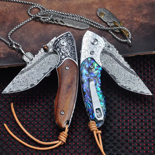 Collectible Damascus Steel Folding Knife Pocket Knives Ball Bearing - AK-HT0901