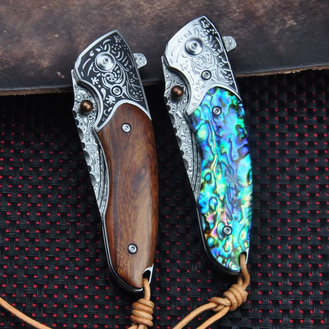 Collectible Damascus Steel Folding Knife Pocket Knives Ball Bearing - AK-HT0901