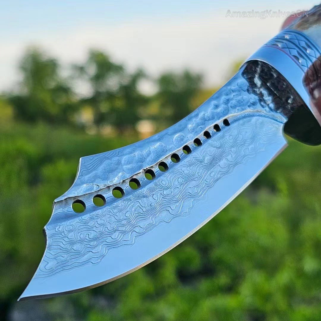 Damascus Survival Outdoor Camping Hunting Knife Fixed Blade Stag Antler Sheath - AK-HT0817