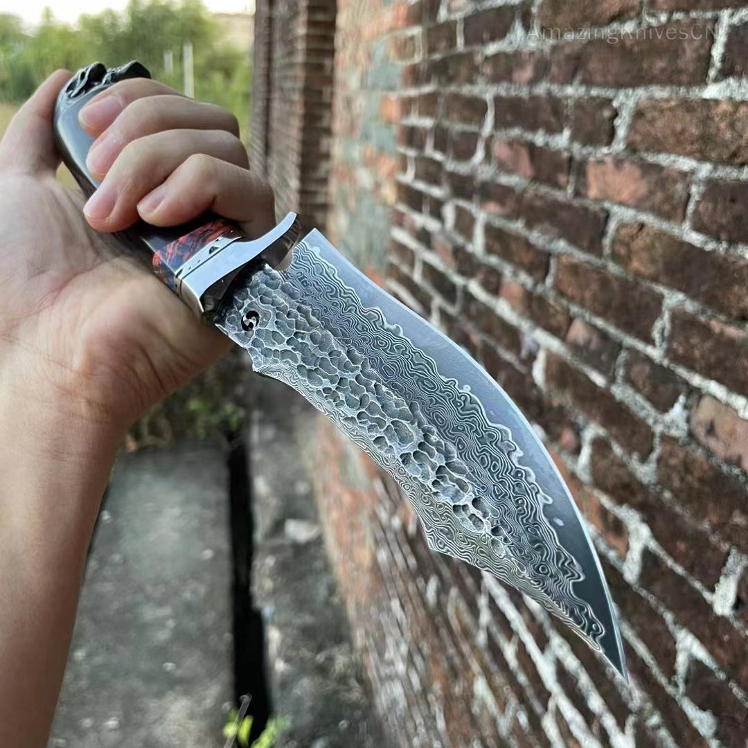 VG10 Hunting Knife Damascus Steel Bowie Survival Knife Full Tang Bushcraft Ebony -AK-HT0680