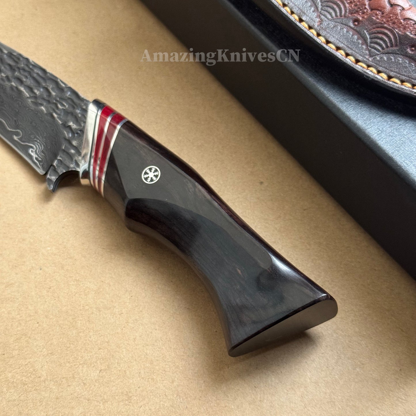 VG10 Damascus Hunting Knife Camping Survival Fixed Blade Bone Ebony Wood Black- AK-HT0370-B