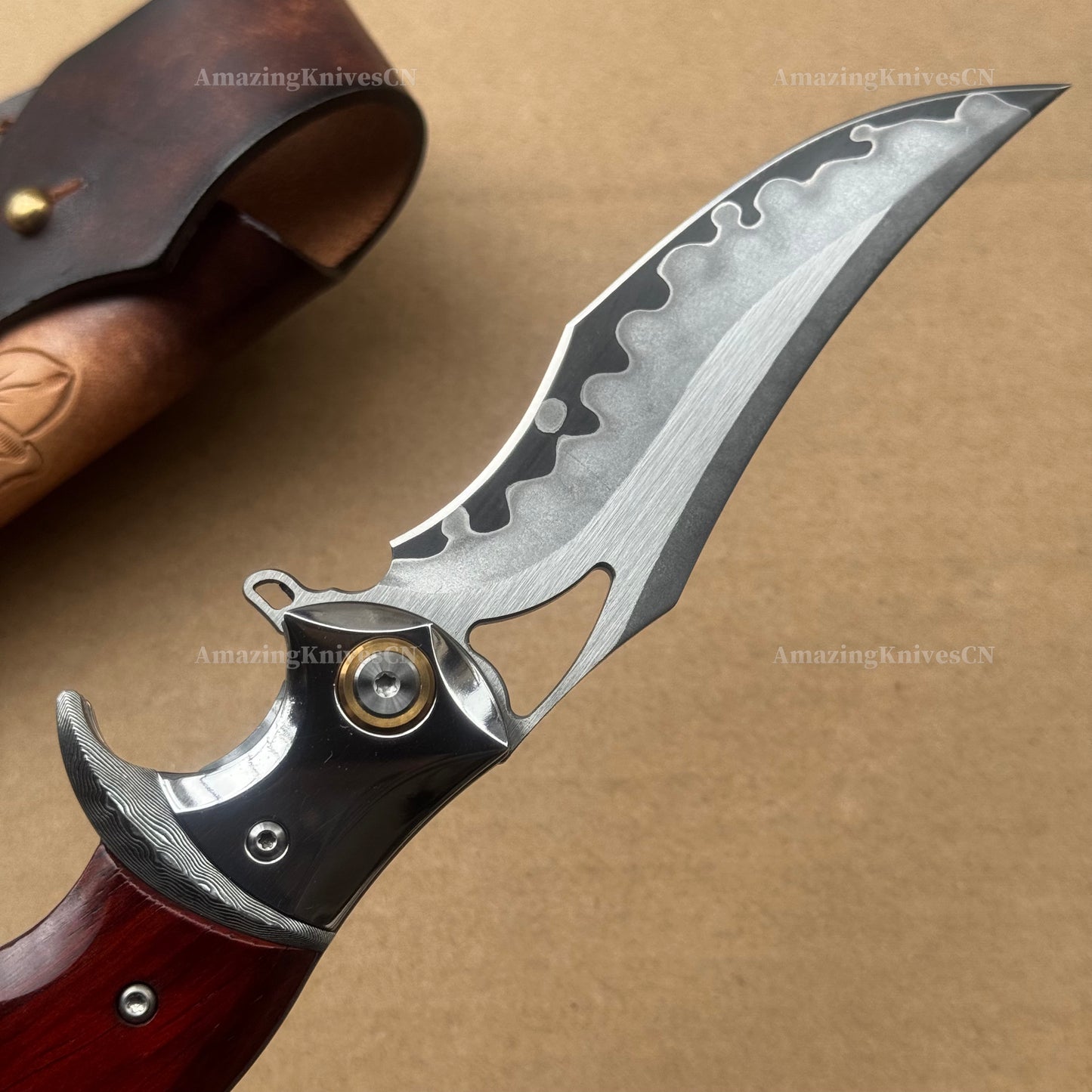 VG10 Damascus Steel San Mai Steel Hunting Survival Pocket Knife Wood Handle - AK-HT0973