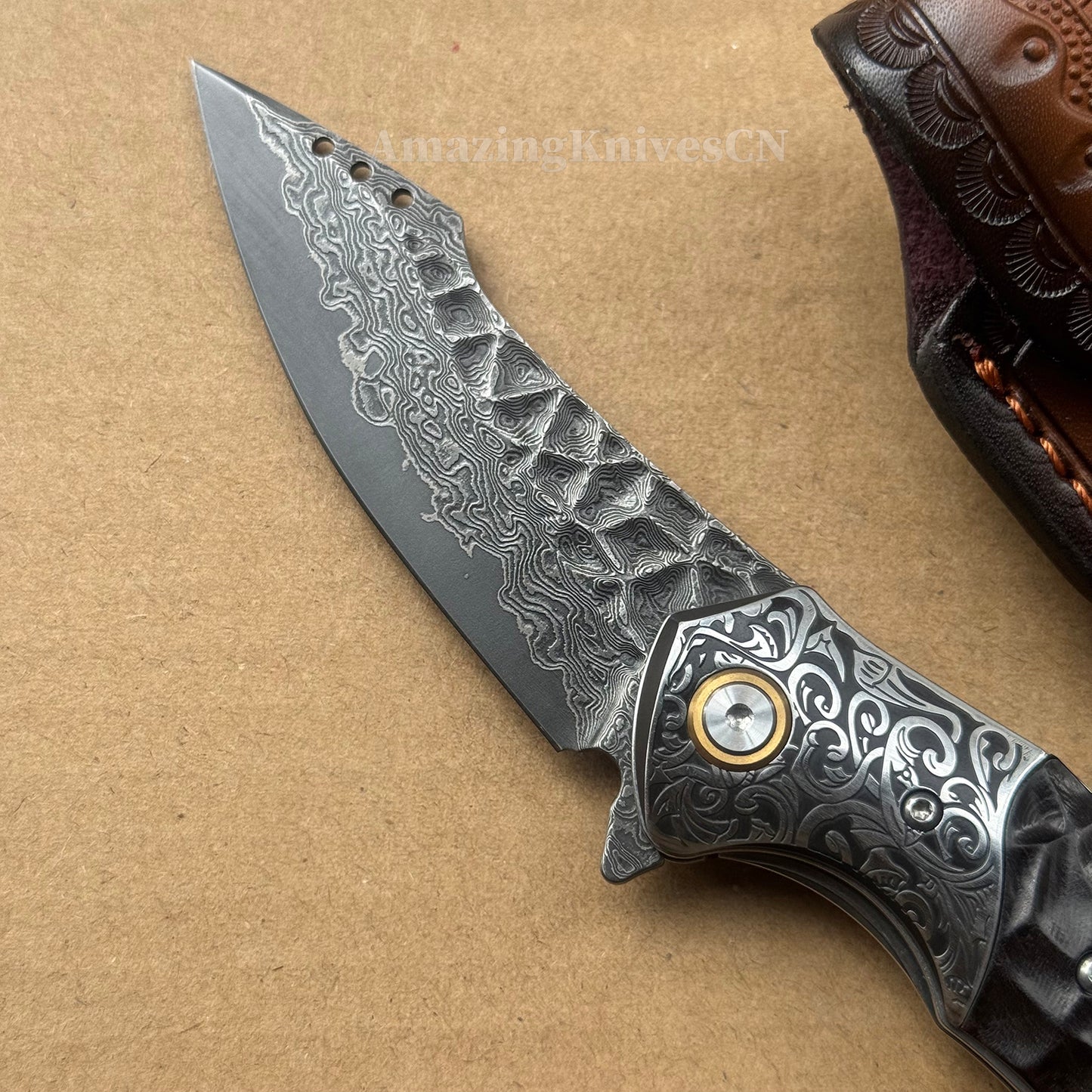 Japanese VG10 Damascus Survival Pocket Knife Flipper Ball Bearing Razor Sharp w/ Clip - AK-HT0991