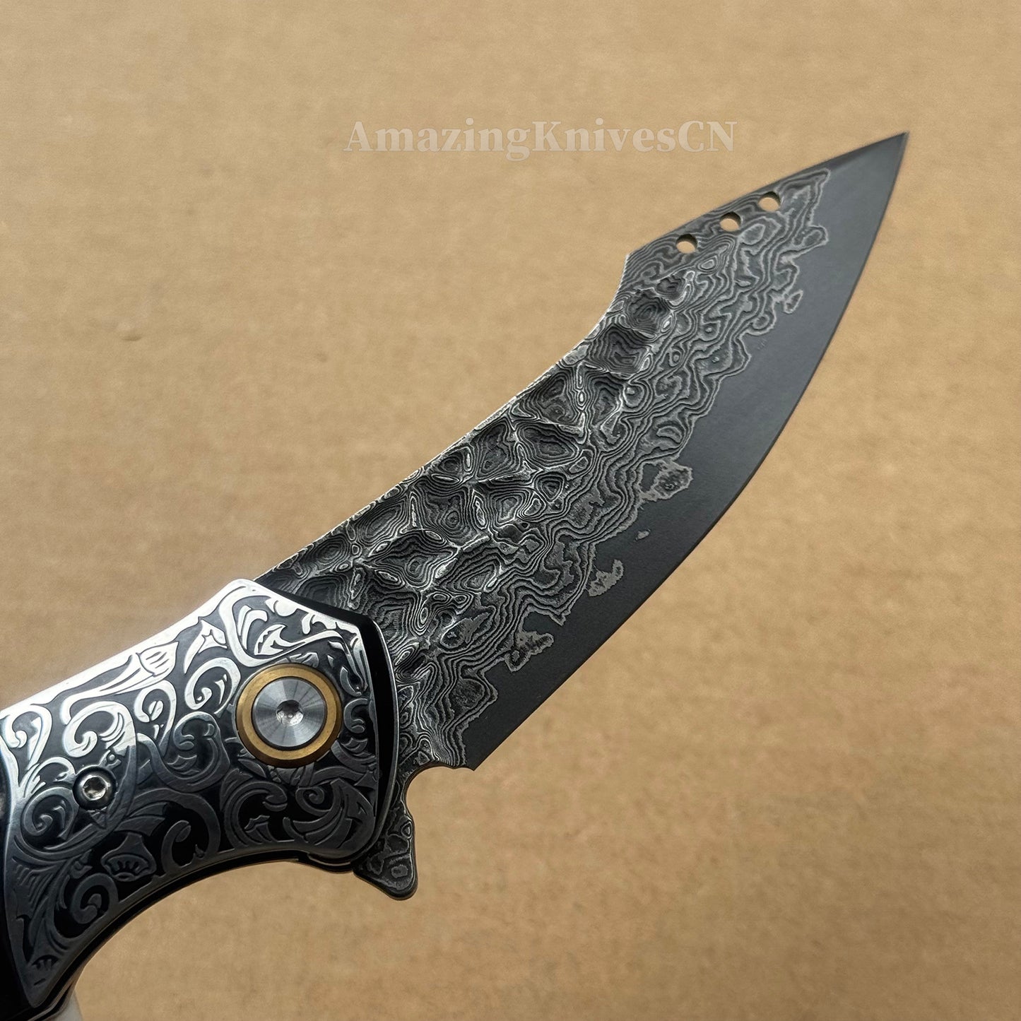 Japanese VG10 Damascus Survival Pocket Knife Flipper Ball Bearing Razor Sharp w/ Clip - AK-HT0991