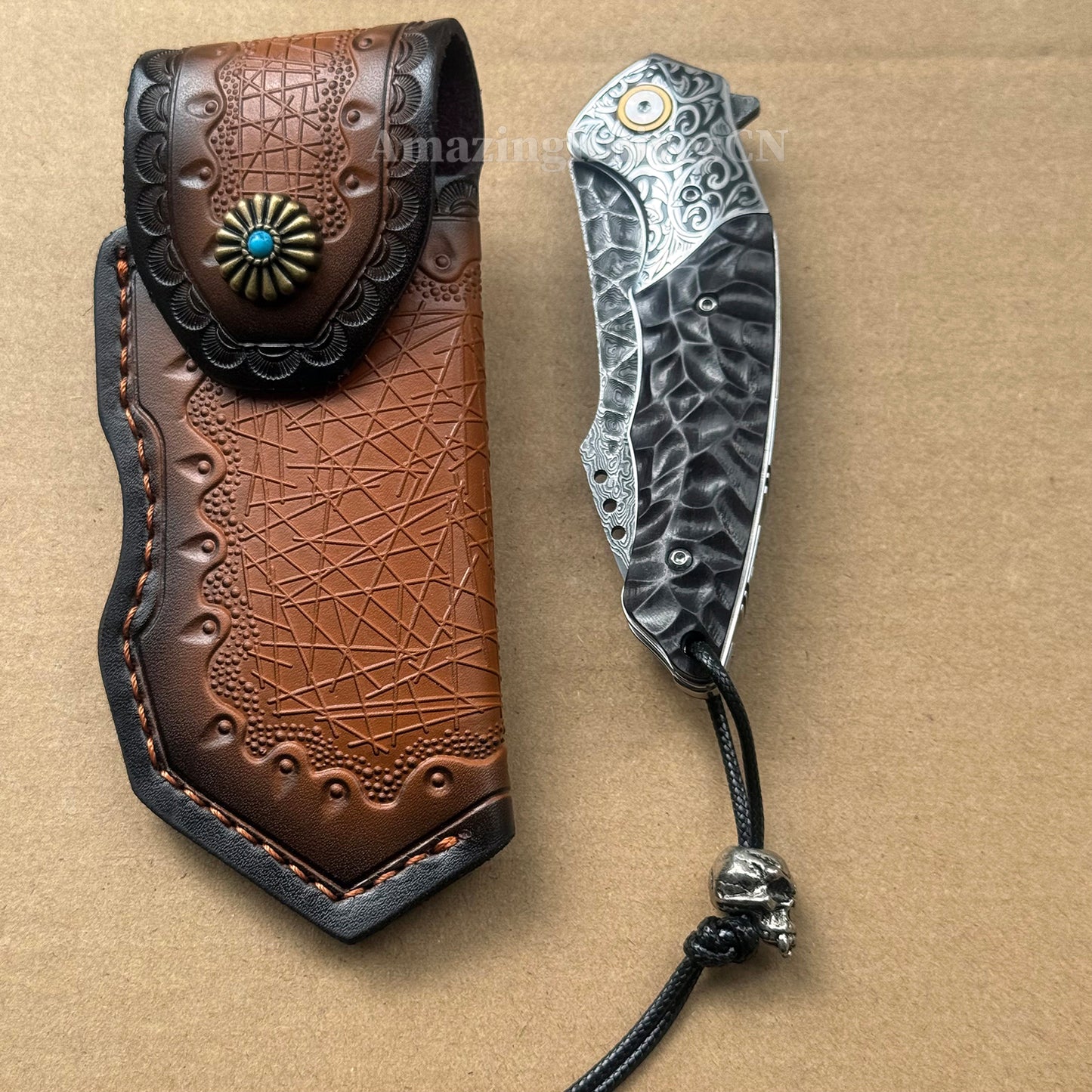 Japanese VG10 Damascus Survival Pocket Knife Flipper Ball Bearing Razor Sharp w/ Clip - AK-HT0991