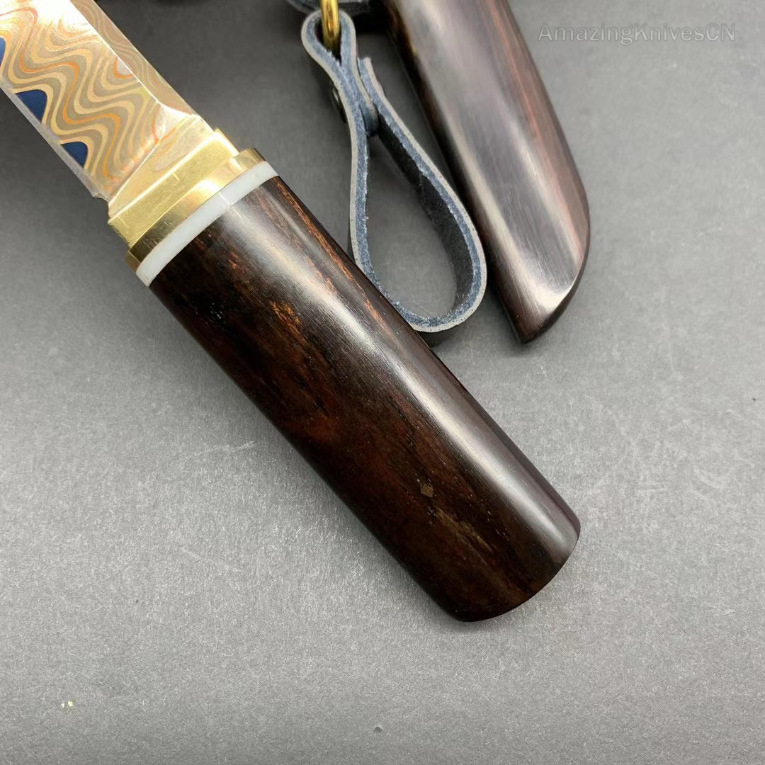 Handcrafted Japanese Style Katana Knife Copper Damascus Ninja Warrior Bushido - AK-HT0906