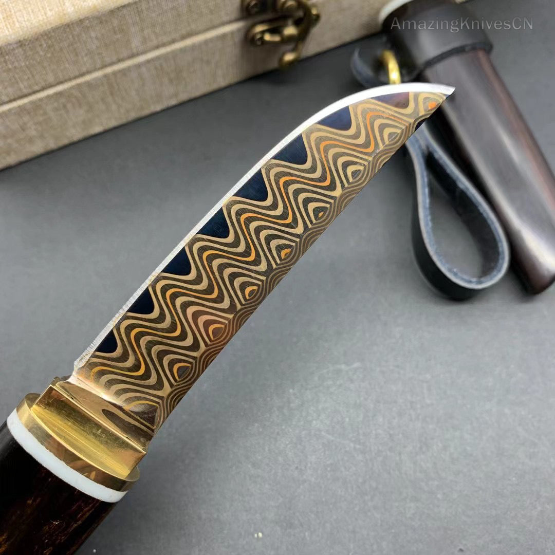 Handcrafted Japanese Style Katana Knife Copper Damascus Ninja Warrior Bushido - AK-HT0906