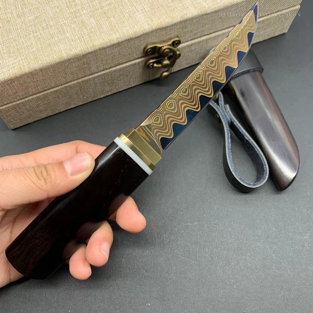 Handcrafted Japanese Style Katana Knife Copper Damascus Ninja Warrior Bushido - AK-HT0906