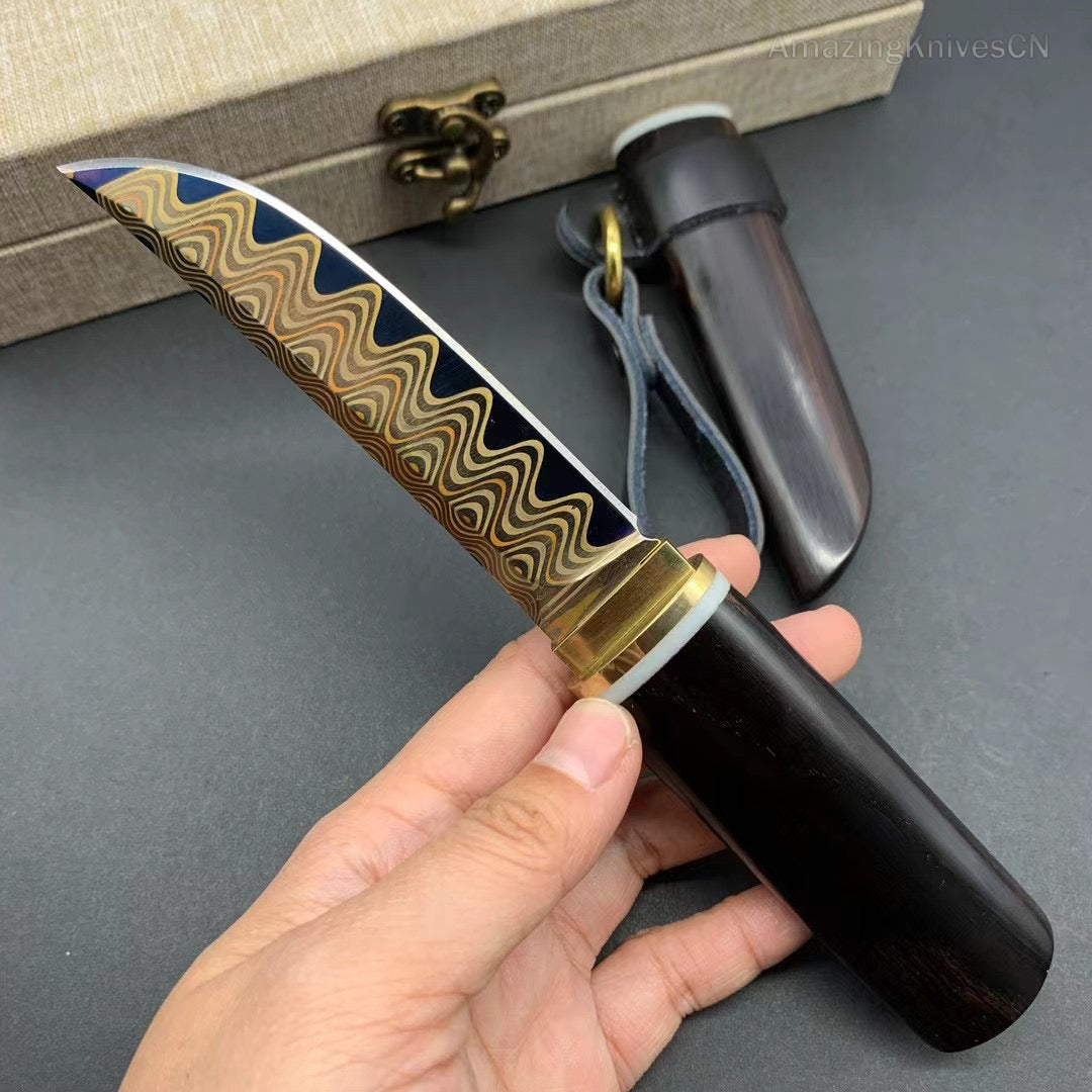 Handcrafted Japanese Style Katana Knife Copper Damascus Ninja Warrior Bushido - AK-HT0906
