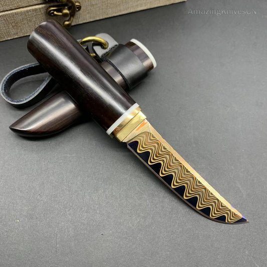 Handcrafted Japanese Style Katana Knife Copper Damascus Ninja Warrior Bushido - AK-HT0906