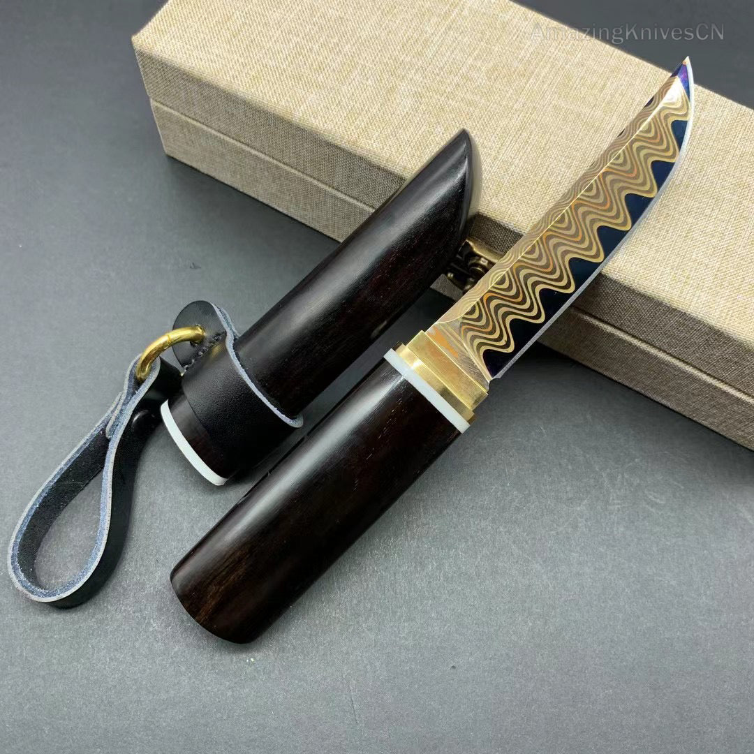 Handcrafted Japanese Style Katana Knife Copper Damascus Ninja Warrior Bushido - AK-HT0906