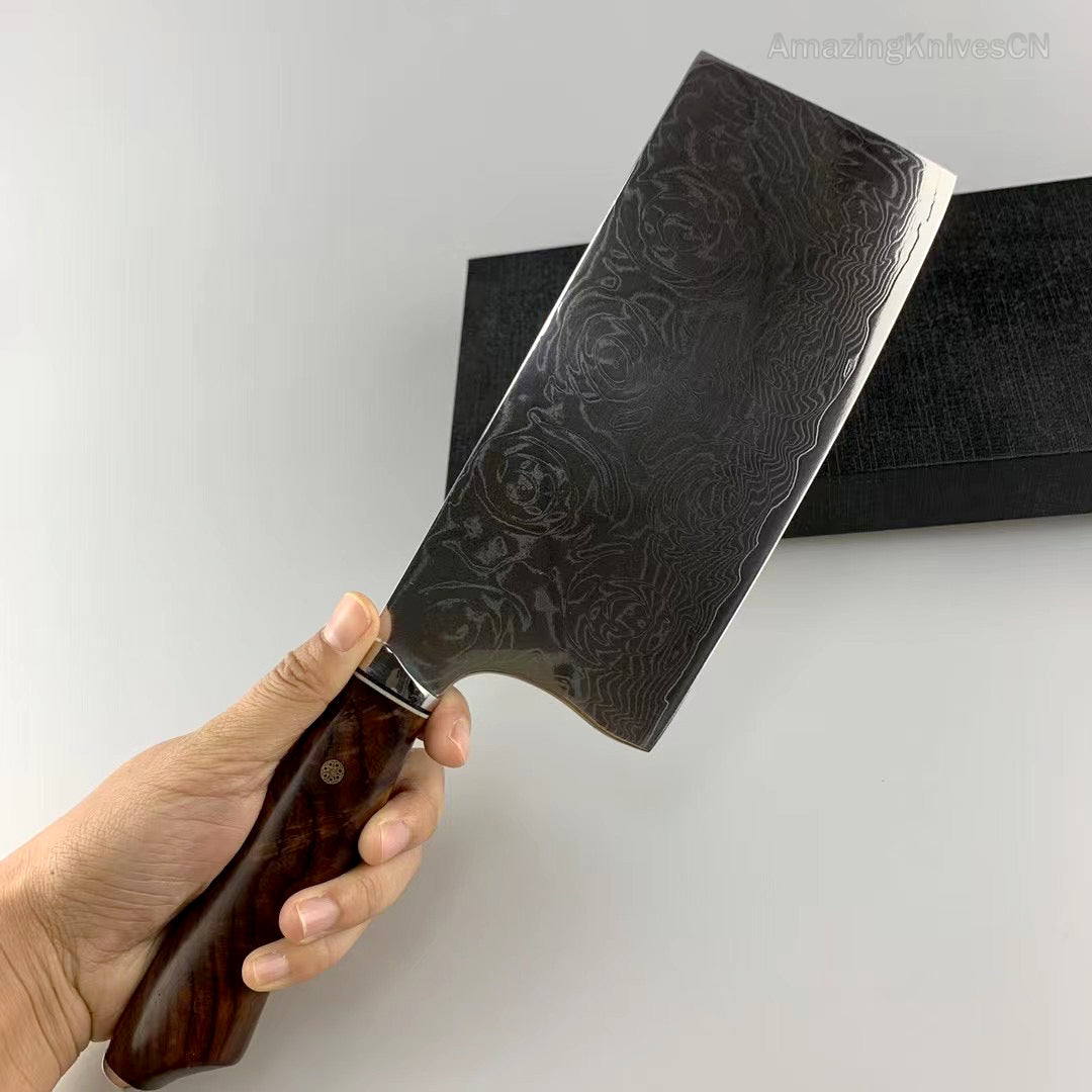 VG10 Damascus Kitchen Knife Cleaver Rose Pattern Blade - AK-DL0909