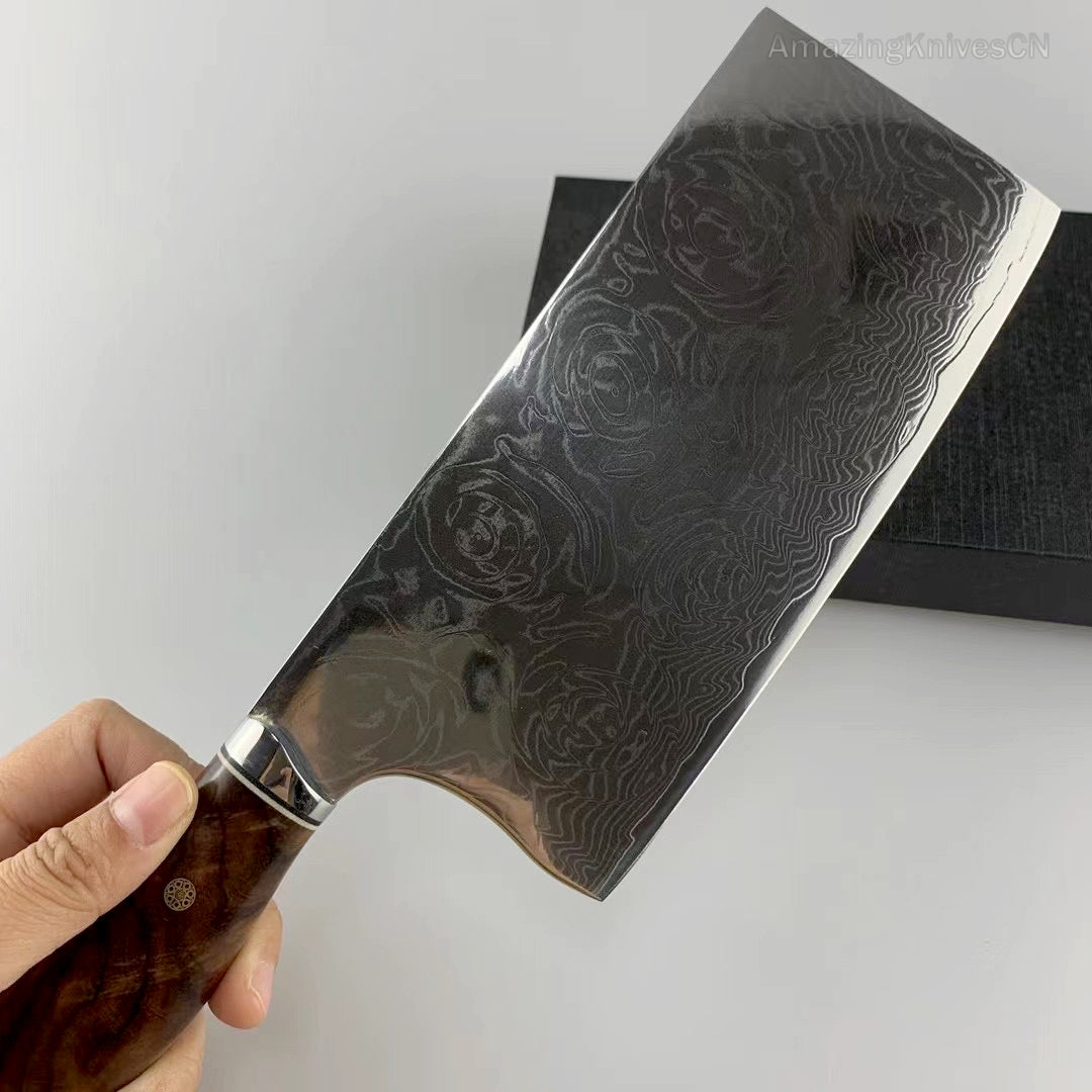 VG10 Damascus Kitchen Knife Cleaver Rose Pattern Blade - AK-DL0909