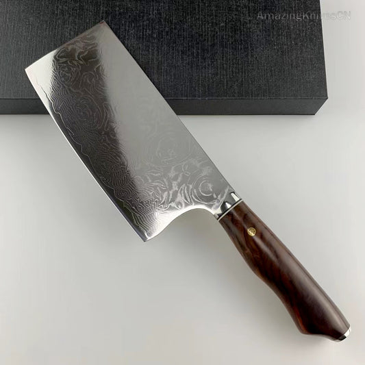 VG10 Damascus Kitchen Knife Cleaver Rose Pattern Blade - AK-DL0909