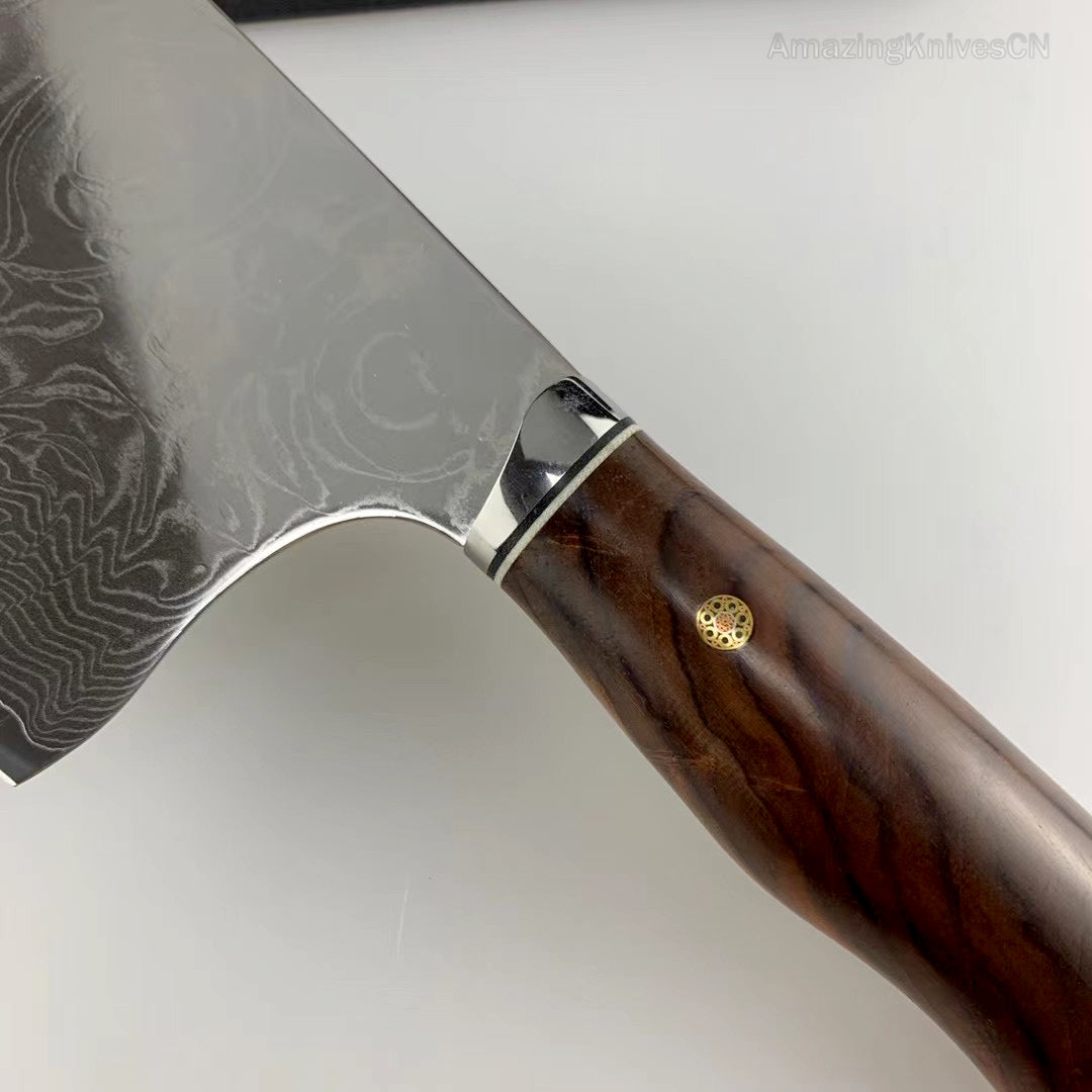 VG10 Damascus Kitchen Knife Cleaver Rose Pattern Blade - AK-DL0909