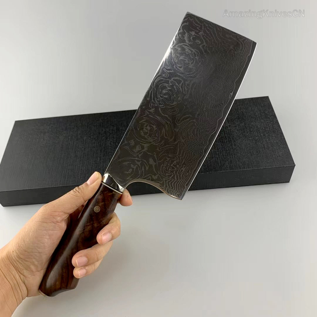 VG10 Damascus Kitchen Knife Cleaver Rose Pattern Blade - AK-DL0909