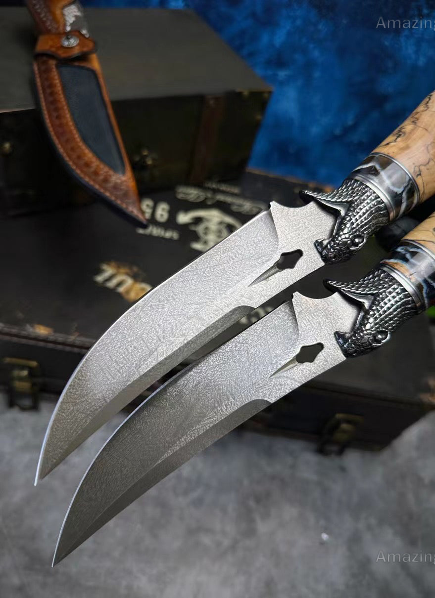 Collectible Wootz Steel Hunting Knife Fixed Blade Carved Snake -AK-HT0847