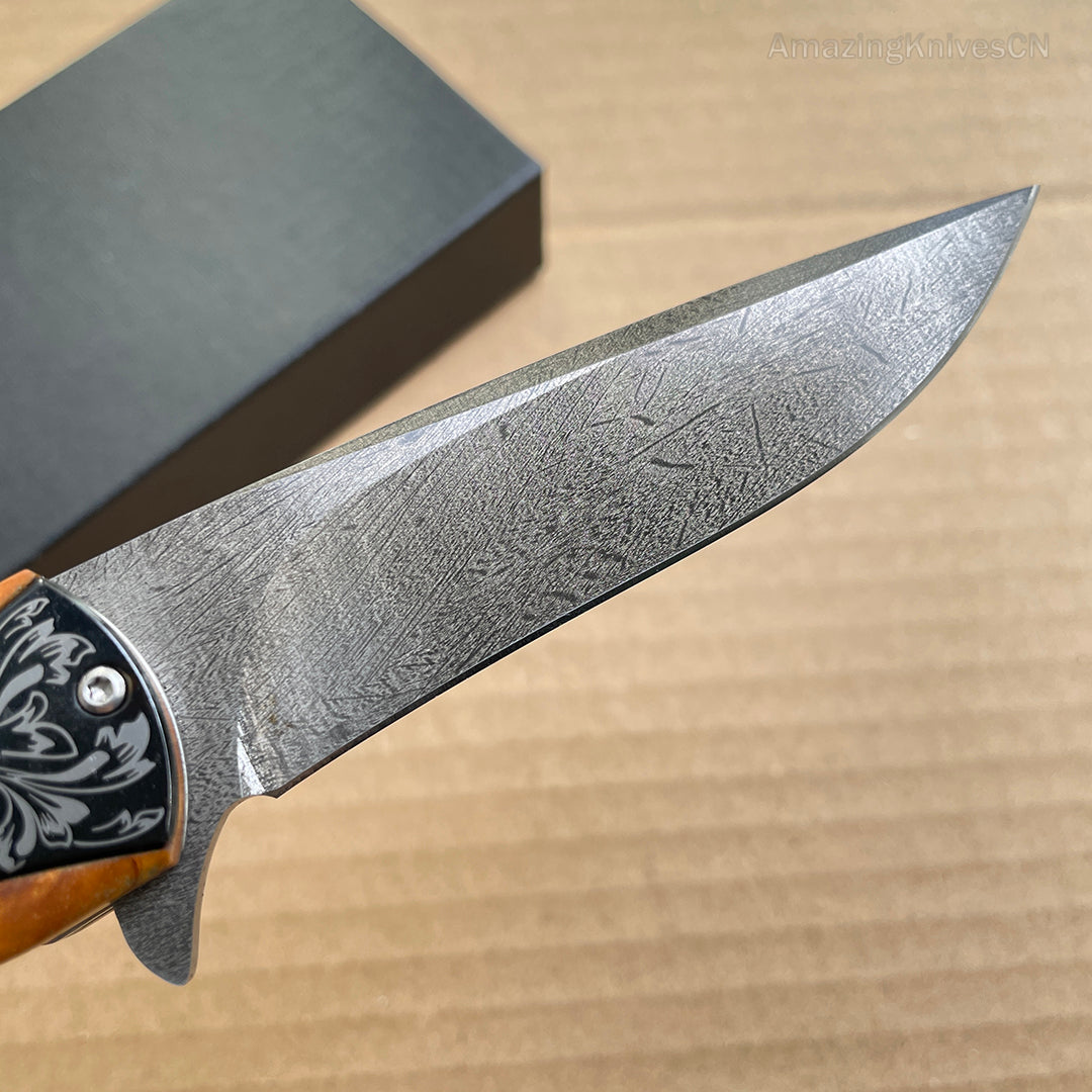 Wootz Steel Folding Pocket Knife Survival Tactical Titanium Ball Bearing Flipper - AK-HT0846