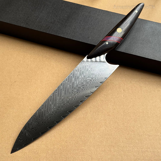VG10 Damascus Steel Chef's Knife Full Tang Kitchen Knives Ebony Wood Handle- AK-DC0969