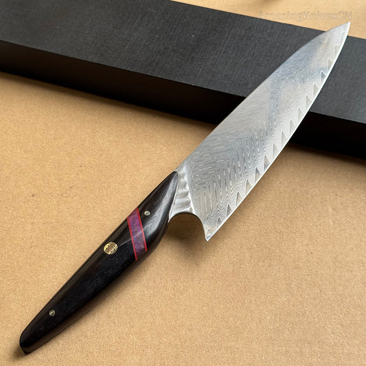 VG10 Damascus Steel Chef's Knife Full Tang Kitchen Knives Ebony Wood Handle- AK-DC0969