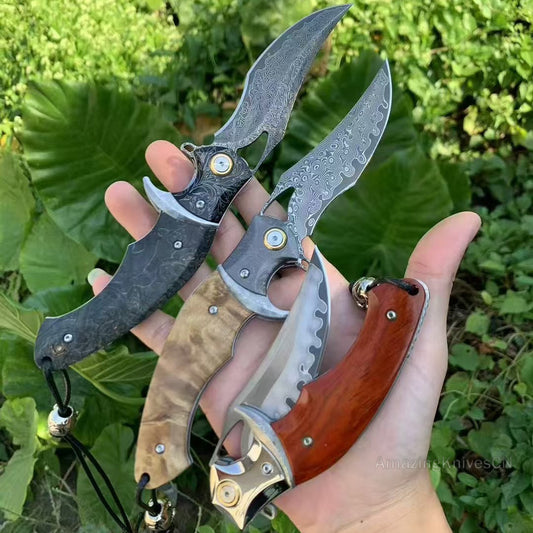VG10 Damascus Steel San Mai Steel Hunting Survival Pocket Knife Wood Handle - AK-HT0973