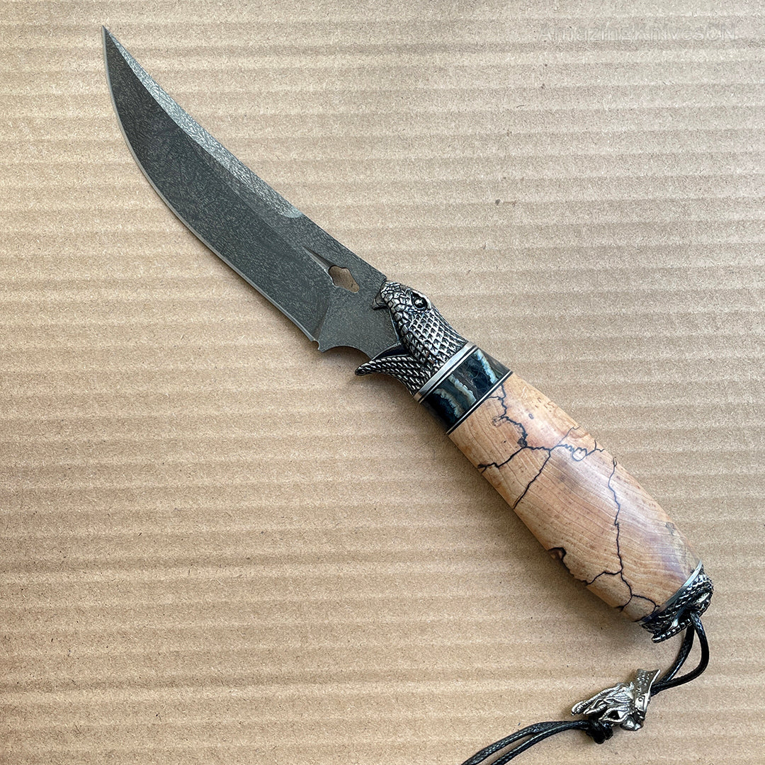 Collectible Wootz Steel Hunting Knife Fixed Blade Carved Snake -AK-HT0847