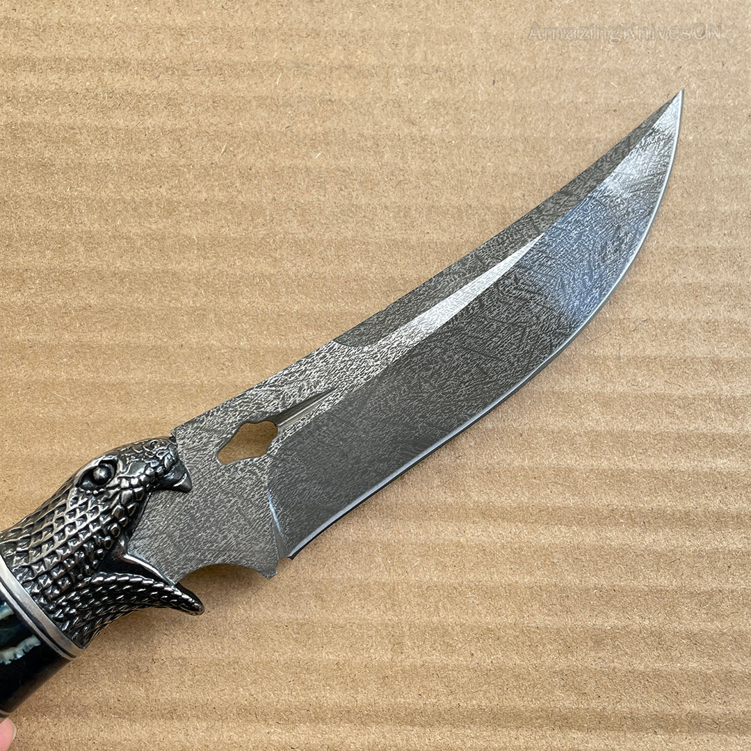 Collectible Wootz Steel Hunting Knife Fixed Blade Carved Snake -AK-HT0847