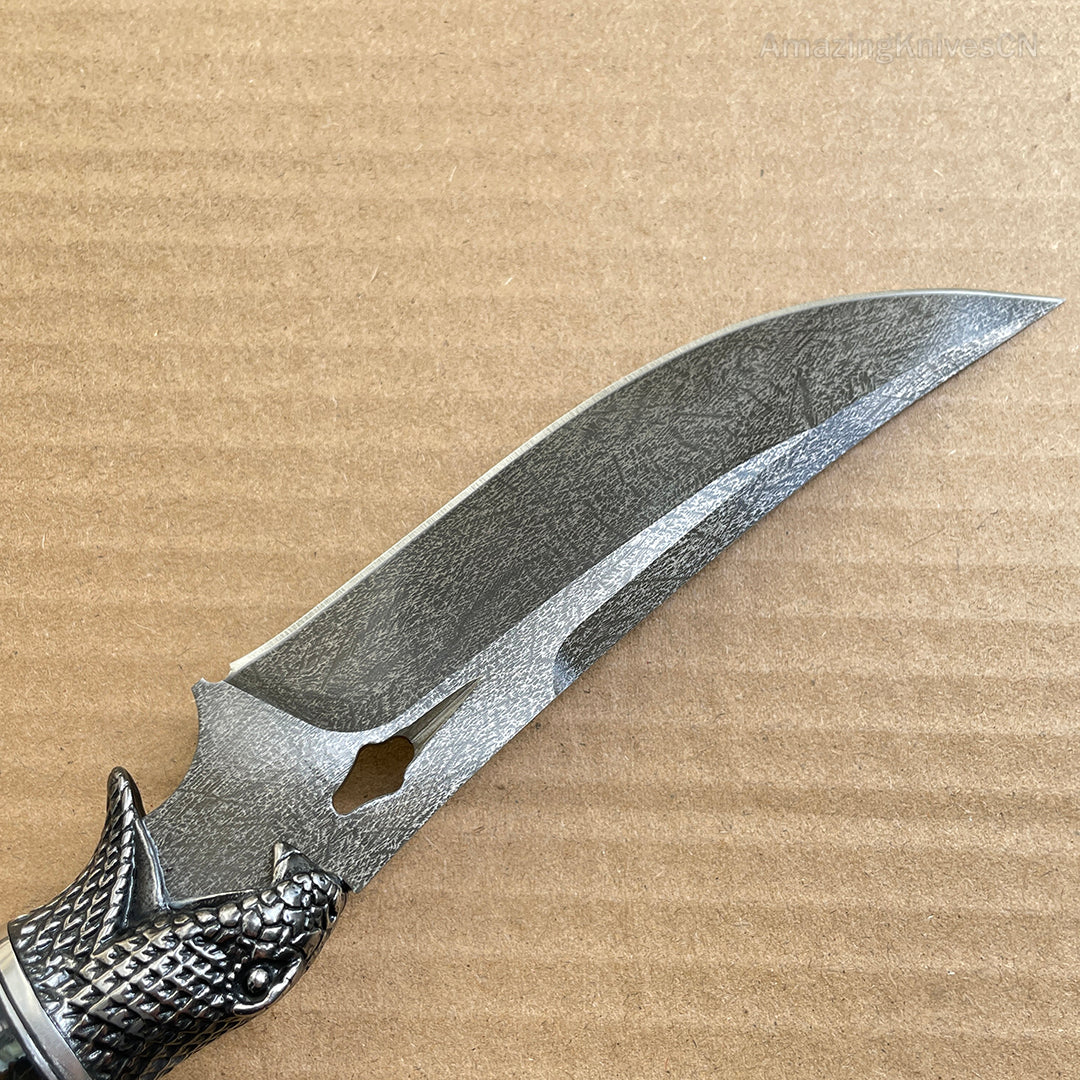 Collectible Wootz Steel Hunting Knife Fixed Blade Carved Snake -AK-HT0847