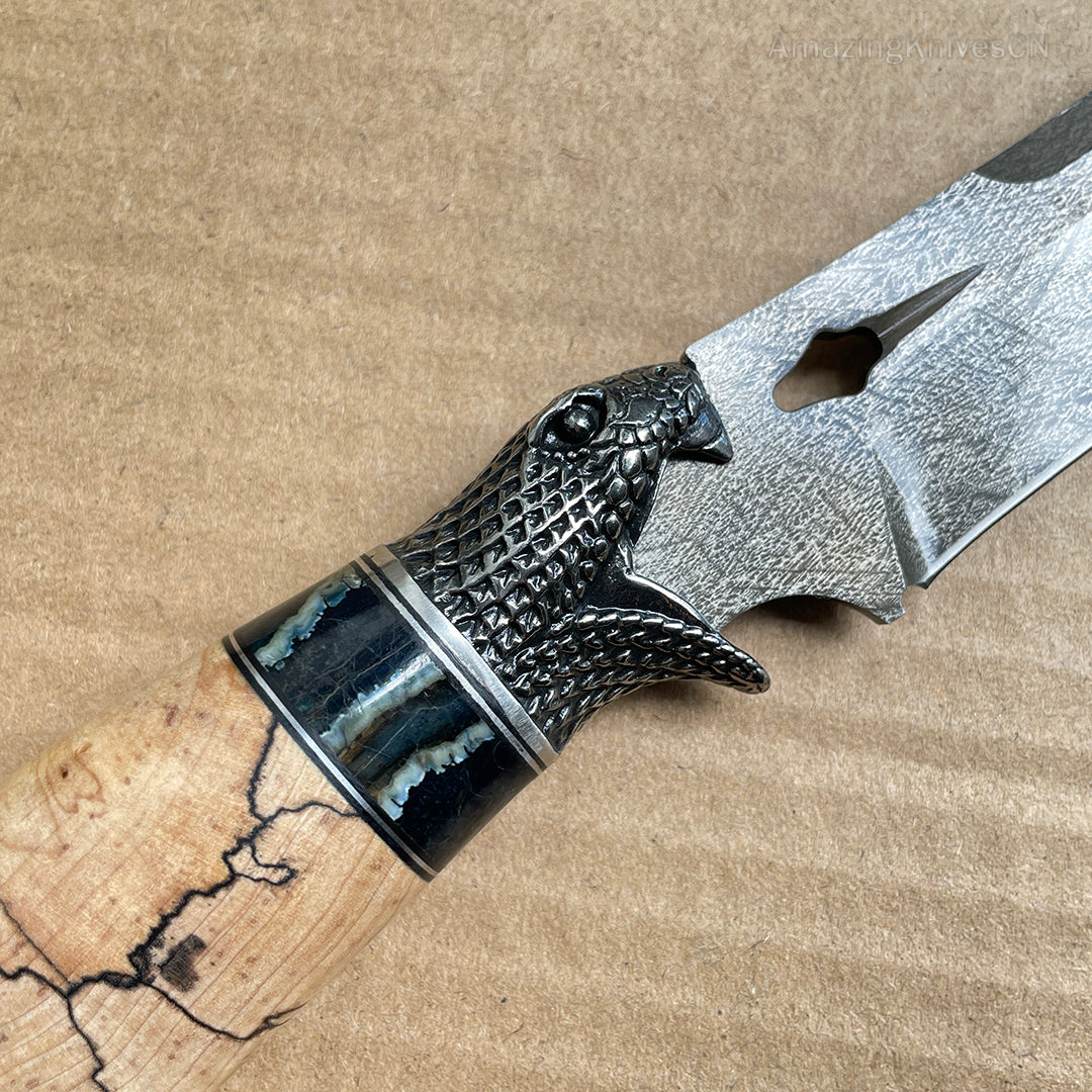 Collectible Wootz Steel Hunting Knife Fixed Blade Carved Snake -AK-HT0847