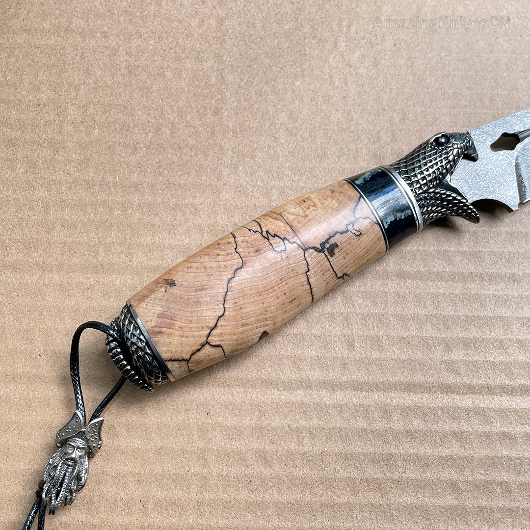 Collectible Wootz Steel Hunting Knife Fixed Blade Carved Snake -AK-HT0847