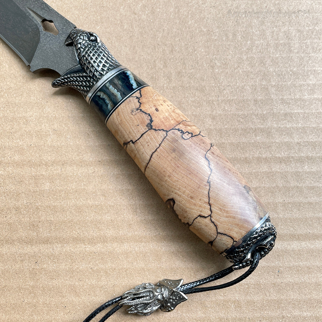 Collectible Wootz Steel Hunting Knife Fixed Blade Carved Snake -AK-HT0847